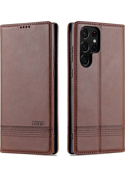 Samsung Galaxy S22 Ultra Için Manyetik Tokalı Pu Deri Telefon Kılıfı (Yurt Dışından)