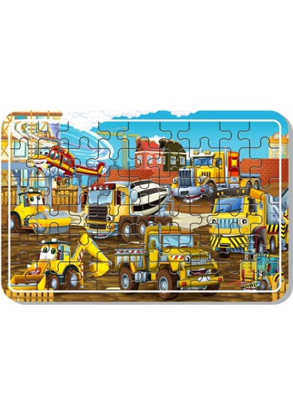 Iş Makinaları, Arabalar, Helikopter, Polis ve Araçlardan Oluşan Ahşap Puzzle Set PUZ1701