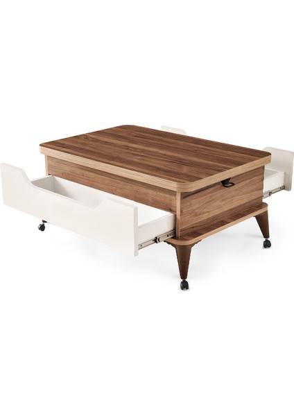 1299 Tekerlekli Çift Çekmeceli Akıllı Sehpa, Sihirli Sehpa, Orta Sehpa, Laptop Masası