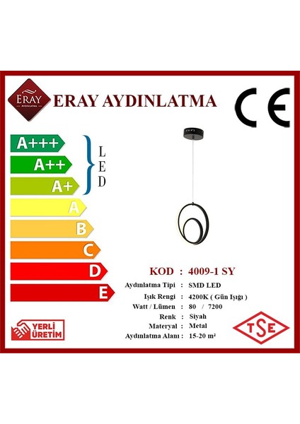 4009-1 Siyah Tekli LED Avize