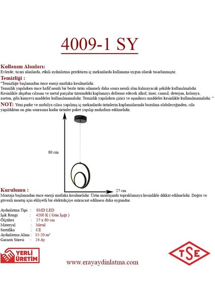 4009-1 Siyah Tekli LED Avize