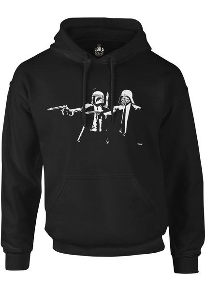 Star Wars & Pulp Fiction Siyah Erkek Fermuarsız Kapşonlu