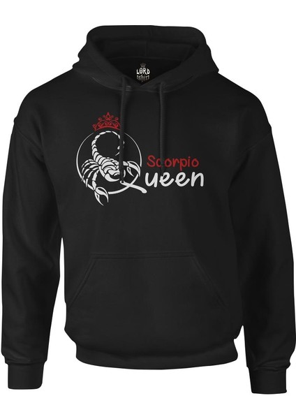 Burç - Scorpio Queen Siyah Erkek Fermuarsız Kapşonlu