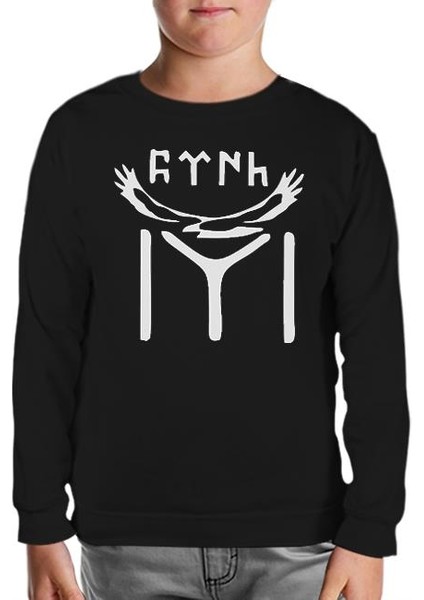 Türk Kayı Boyu Bayrak - Logo Siyah Çocuk Sweatshirt