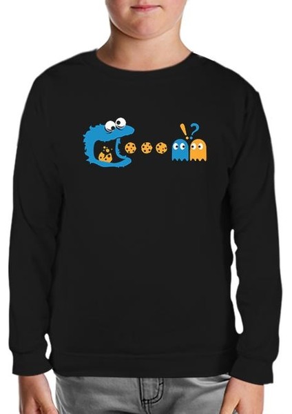 Pac-Man - Kurabiye Canavarı Siyah Çocuk Sweatshirt
