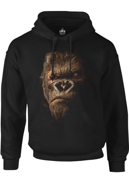 King Kong Siyah Erkek Fermuarsiz Kapşonlu