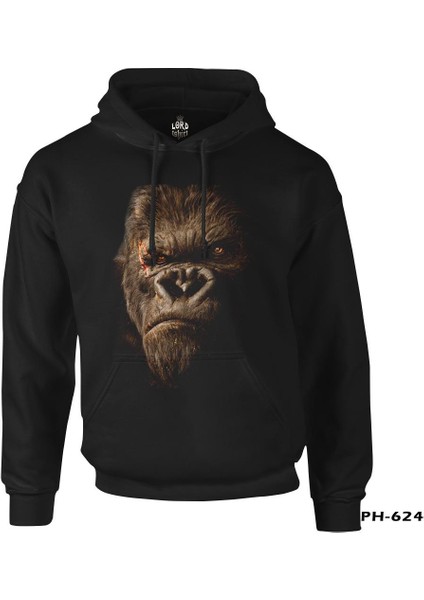 King Kong Siyah Erkek Fermuarsiz Kapşonlu