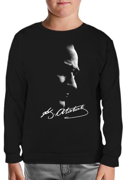 Atatürk - Atatürk Imza Siyah Çocuk Sweatshirt