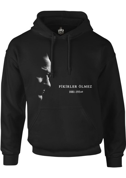 Atatürk - Fikirler Ölmez Siyah Erkek Fermuarsız Kapşonlu