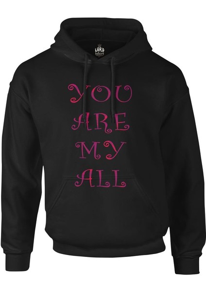 Aşk - You Are My All Siyah Erkek Fermuarsız Kapşonlu