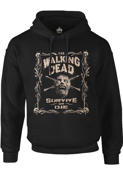 Walking Dead - Survive Or Die Siyah Erkek Fermuarsız Kapşonlu