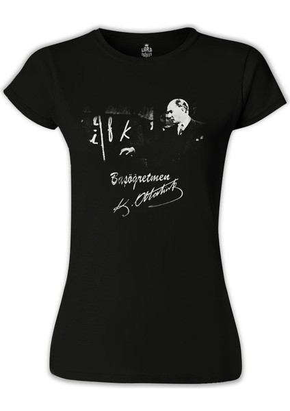 Başöğretmen Atatürk - Bayan Siyah Tshirt