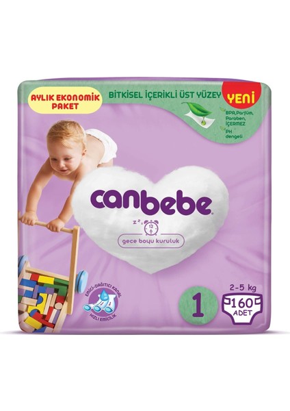 Bebek Bezi Aylık Ekonomik Paket 1 Numara 2-5 kg 160 Adet Li