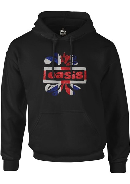 Oasis Logo Siyah Erkek Fermuarsız Kapşonlu