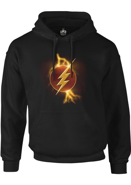 Flash - Lightening Siyah Erkek Fermuarsız Kapşonlu