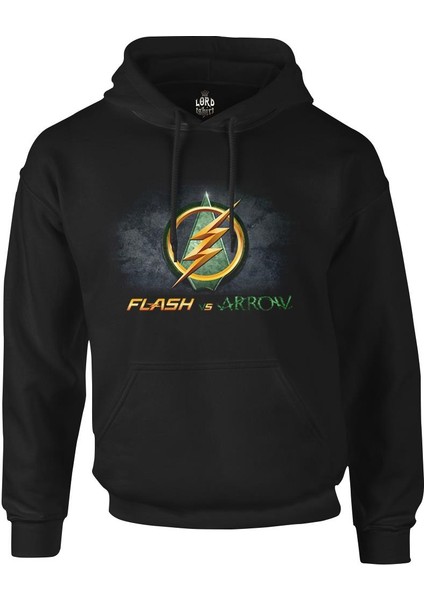 Flash Vs Arrow Siyah Erkek Fermuarsız Kapşonlu