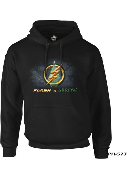 Flash Vs Arrow Siyah Erkek Fermuarsız Kapşonlu