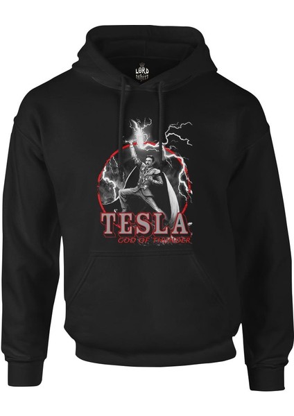 Tesla - God Of Thunder Siyah Erkek Fermuarsız Kapşonlu