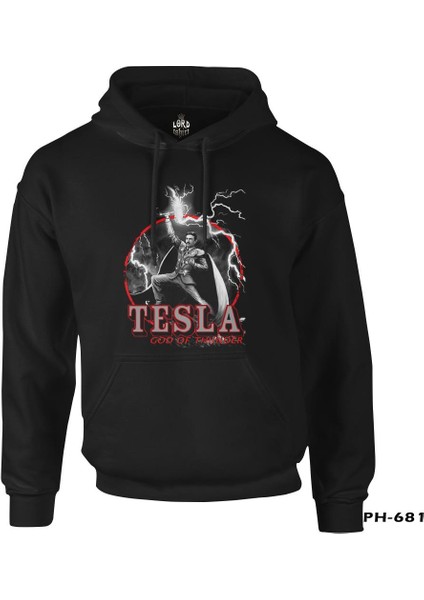 Tesla - God Of Thunder Siyah Erkek Fermuarsız Kapşonlu