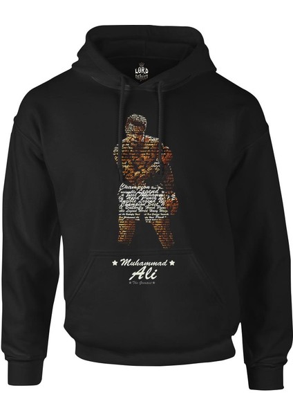 Muhammad Ali - Hard Punch Siyah Erkek Fermuarsız Kapşonlu