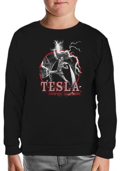 Tesla - God Of Thunder Siyah Çocuk Sweatshirt