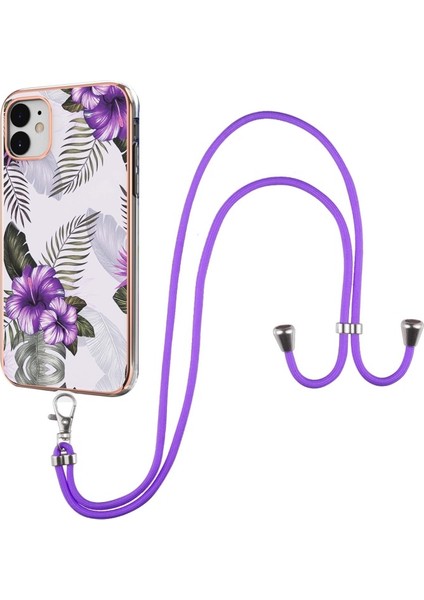 Apple iPhone 11 Için Imd Iml Canlı Desenli Kordonlu Tpu Telefon Kılıfı - Mor (Yurt Dışından)