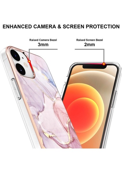 Apple iPhone 12 Için Imd Galvanik Mermer Desenli Telefon Kılıfı - Gül Altın (Yurt Dışından)