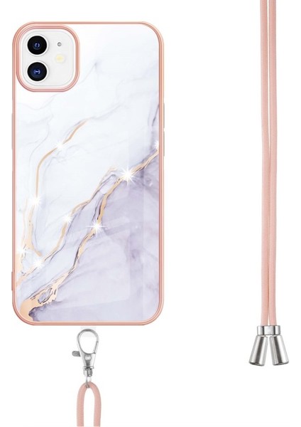 Apple iPhone 11 Için Iml Imd Mermer Desenli Kordonlu Galvanik Tpu Koruyucu Kılıfı - Beyaz (Yurt Dışından) modelleri