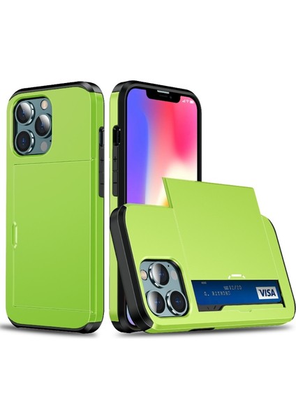 Apple iPhone 13 6.1 Inç Uyumlu Kart Tutuculu Pc + Tpu Hibrit Telefon Kılıfı - Yeşil (Yurt Dışından)