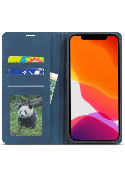 Apple iPhone 13 6.1 Inç Uyumlu Deri Doku Telefon Kılıfı - Mavi (Yurt Dışından)