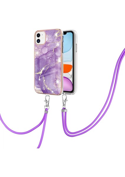 Apple iPhone 11 Için Iml Imd Mermer Desenli Kordonlu Galvanik Tpu Koruyucu Kılıfı - Mor (Yurt Dışından) fiyatları