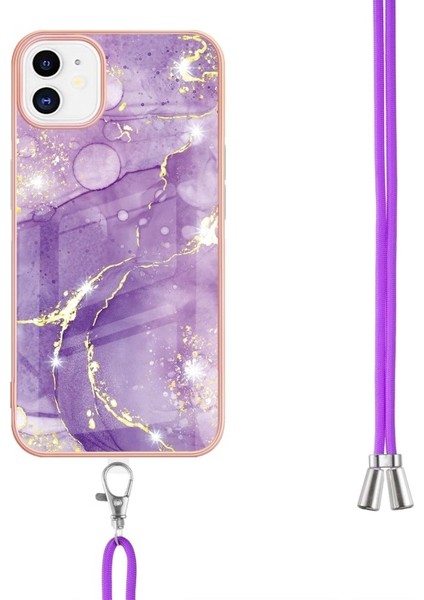 Apple iPhone 11 Için Iml Imd Mermer Desenli Kordonlu Galvanik Tpu Koruyucu Kılıfı - Mor (Yurt Dışından) modelleri