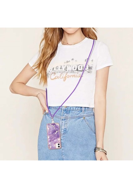 Apple iPhone 11 Için Iml Imd Mermer Desenli Kordonlu Galvanik Tpu Koruyucu Kılıfı - Mor (Yurt Dışından) fırsatları