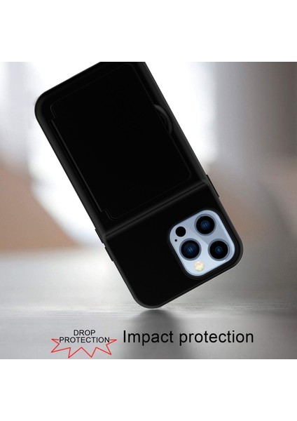Apple iPhone 13 Pro Için Kartlıklı Gizli Aynalı Akrilik + Tpu Hibrit Kılıf - Siyah (Yurt Dışından)