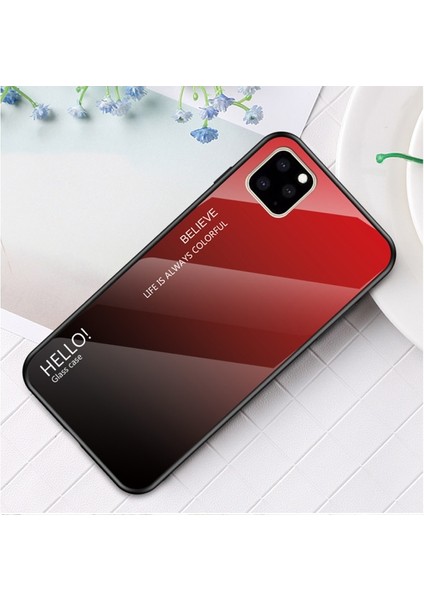 Apple iPhone 11 Pro Max Için Gradyan Renkli Temperli Cam + Pc + Tpu Hibrit Telefon Kılıfı - Kırmızı (Yurt Dışından)
