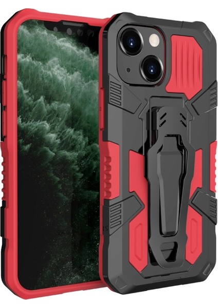 Apple iPhone 13 6.1 Inç Uyumlu Metal Tutuculu Hibrit Telefon Kılıfı - Kırmızı (Yurt Dışından)