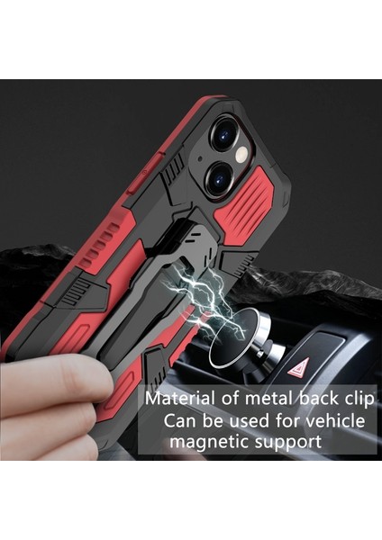 Apple iPhone 13 6.1 Inç Uyumlu Metal Tutuculu Hibrit Telefon Kılıfı - Kırmızı (Yurt Dışından) fiyatları
