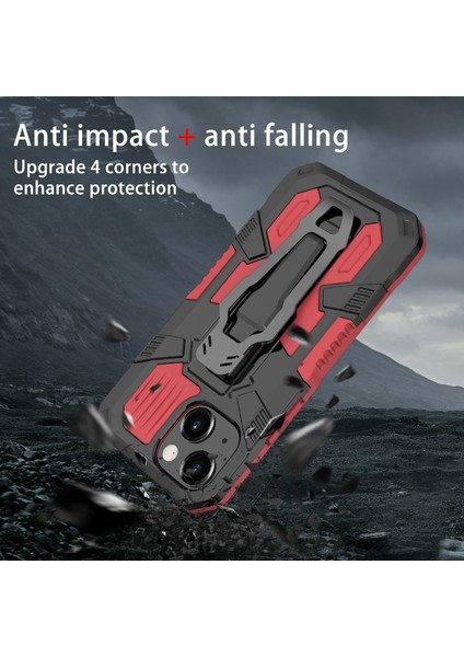 Apple iPhone 13 6.1 Inç Uyumlu Metal Tutuculu Hibrit Telefon Kılıfı - Kırmızı (Yurt Dışından) modelleri