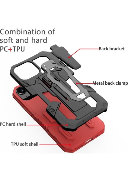 Apple iPhone 13 6.1 Inç Uyumlu Metal Tutuculu Hibrit Telefon Kılıfı - Kırmızı (Yurt Dışından) fırsatları