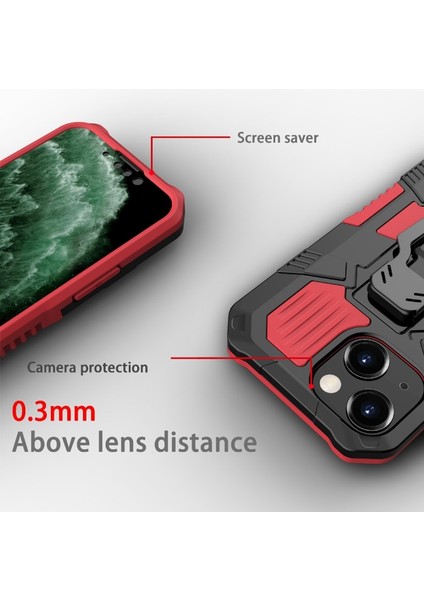 Apple iPhone 13 6.1 Inç Uyumlu Metal Tutuculu Hibrit Telefon Kılıfı - Kırmızı (Yurt Dışından) indirimleri