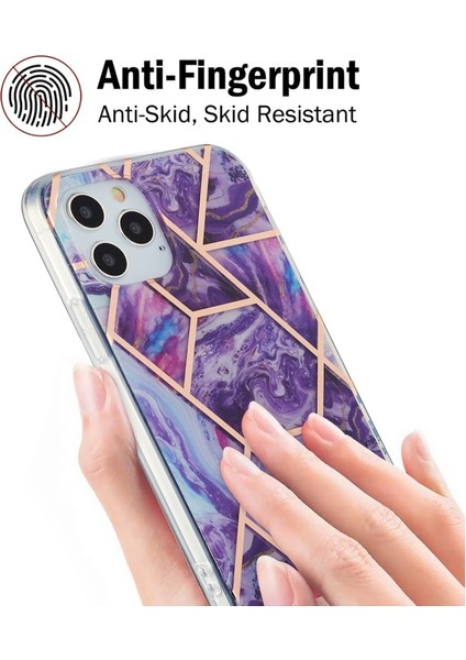 Apple iPhone 12 Için Imd Mermer Desenli 2.0mm Galvanik Tpu Koruyucu Kılıf - Koyu Mor (Yurt Dışından)