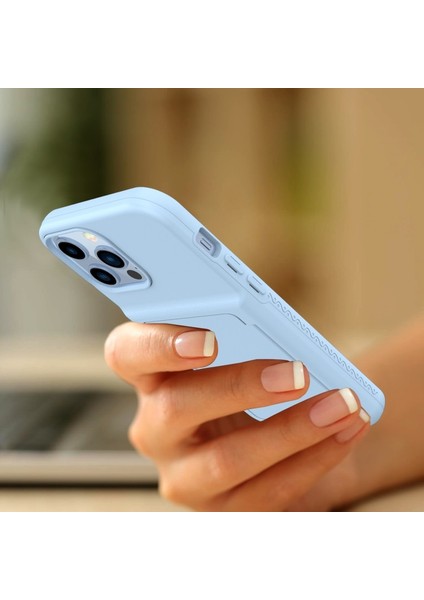 Apple iPhone 13 Pro Için Kartlıklı Gizli Aynalı Akrilik + Tpu Hibrit Kılıf - Açık Mavi (Yurt Dışından)