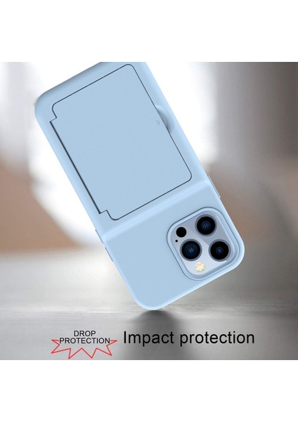 Apple iPhone 13 Pro Için Kartlıklı Gizli Aynalı Akrilik + Tpu Hibrit Kılıf - Açık Mavi (Yurt Dışından)