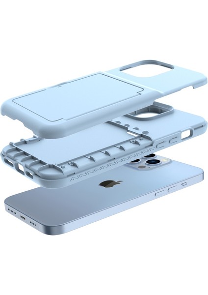 Apple iPhone 13 Pro Için Kartlıklı Gizli Aynalı Akrilik + Tpu Hibrit Kılıf - Açık Mavi (Yurt Dışından)