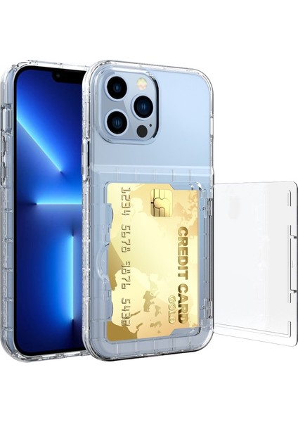 Apple iPhone 13 Pro Için Kartlıklı Gizli Aynalı Akrilik + Tpu Hibrit Kılıf - Şeffaf (Yurt Dışından)