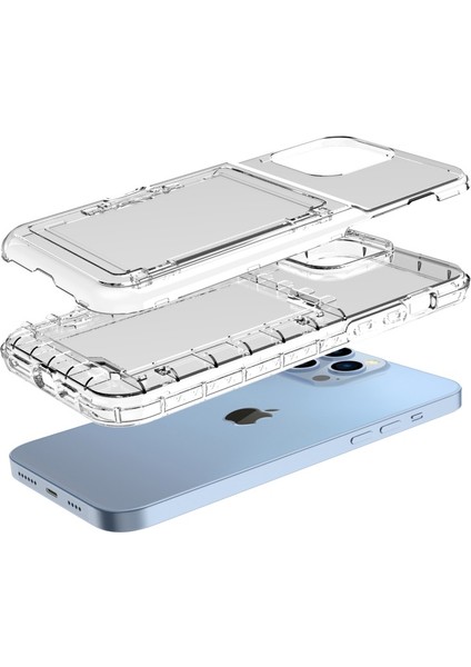 Apple iPhone 13 Pro Için Kartlıklı Gizli Aynalı Akrilik + Tpu Hibrit Kılıf - Şeffaf (Yurt Dışından)