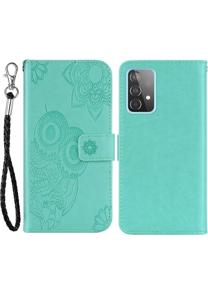 Samsung Galaxy A33 5g Için Parmak Izi Tutmaz Pu Deri + Tpu Baykuş Çiçek Baskılı Cüzdan Işlevli Stand Kapaklı Telefon Kılıfı (Yurt Dışından)