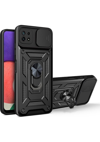 Samsung Galaxy A22 5g Için Parmak Izi Tutmaz Tutma Halkalı Kamera Korumalı Pc + Tpu Telefon Kılıfı (Yurt Dışından)