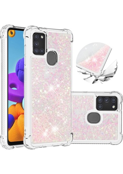 Samsung Galaxy A21S Için Pembe Renkli Parıltılı Telefon Kılıfı (Yurt Dışından)