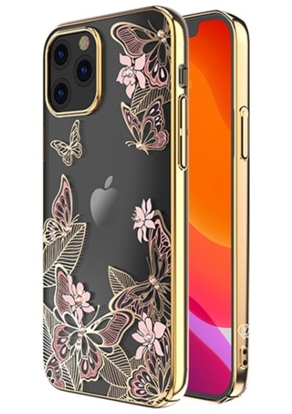 Apple iPhone 12 Için Butterfly Serisi Galvanik Swarovski Yapay Elmaslı Pc Telefon Kılıfı - Pembe/altın (Yurt Dışından)